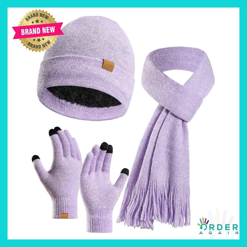 Winter Knit Beanie Hat Touchscreen Gloves Scarf Set Warm Soft Unisex